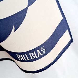 Vtg 70's Bill Blass Navy/White Oblong Leaf Themed Scarf 55" x 11" Classic